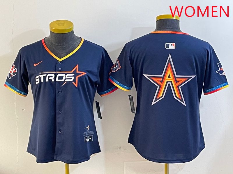 Women Houston Astros Blank Drak Blue Fourth generation Joint Name 2025 Nike MLB Jersey style 4